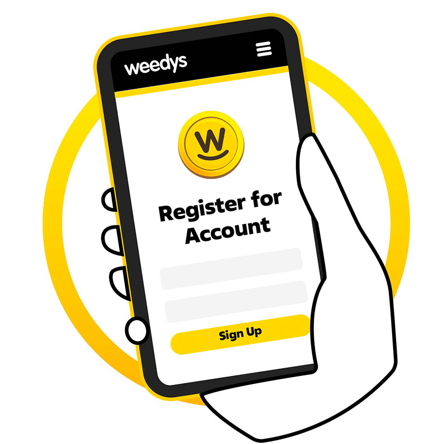 Sign up is easy Phone showing Weedys rewards sign up page